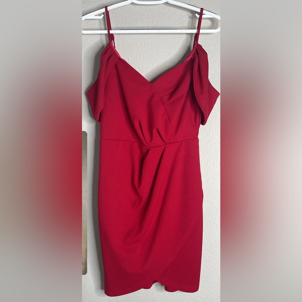 Red Asymmetrical Cocktail Wrap Dress